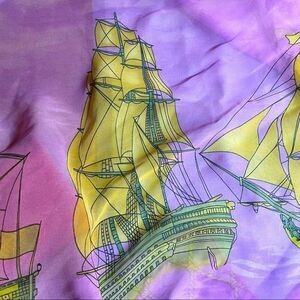 Fantastic Vintage Tall Ships scarf with ropes nets and clouds lavender and gold